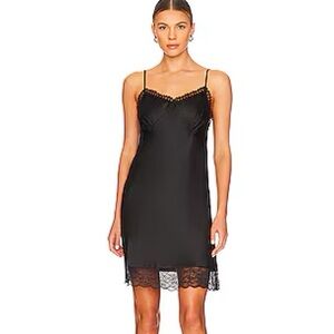 Elegant Black Lace Trim Slip Dress